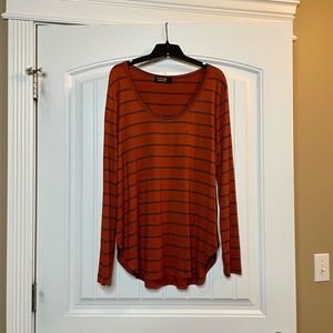 Rust color Renee C Black Striped Modal Tunic Blouse Super Soft L